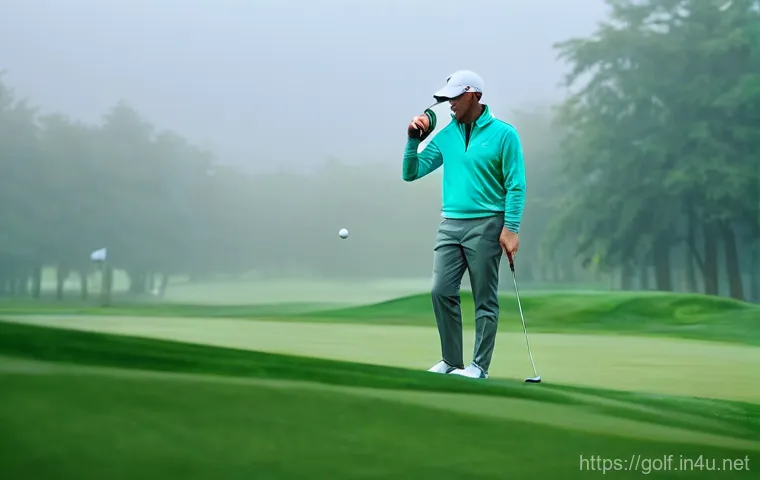 골프 레인저 파인더 추천 모델 - A female golfer, in her late 20s or early 30s, with her hair tied back, swiftly brings a compact, mo...